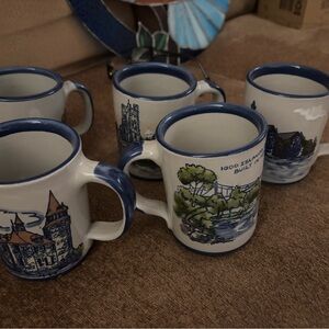 (5) Louisville Stoneware Pottery Blue and White Ceramic Mug Set